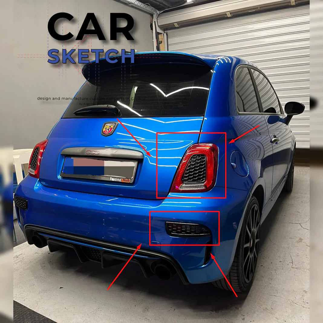 Abarth 595/695 Rear Reflectors & Taillights Honeycomb Inserts / Louvers By Car Sketch - Abarth Tuning