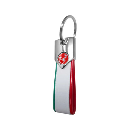 Abarth Carbon Effect Keyring - White Tricolore - Various Options