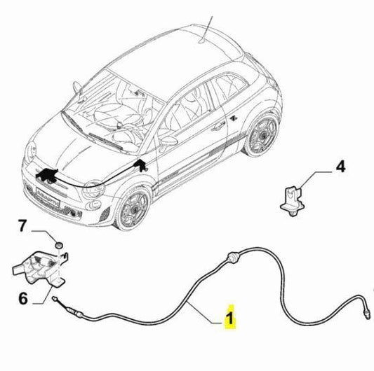 Genuine Abarth Bonnet Release cable - 500 Abarth - Abarth Tuning
