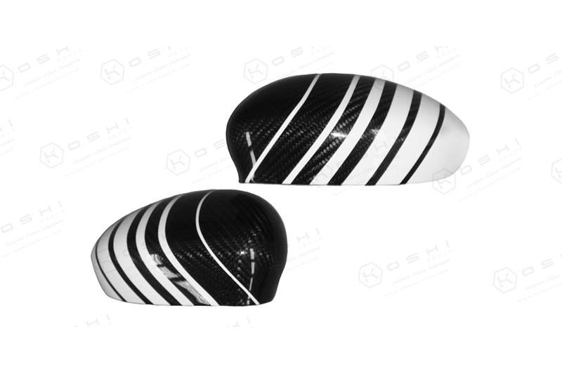 FIAT 500 Mirror Covers - Carbon Fiber - White w/ ABARTH + Italian Flag  Design