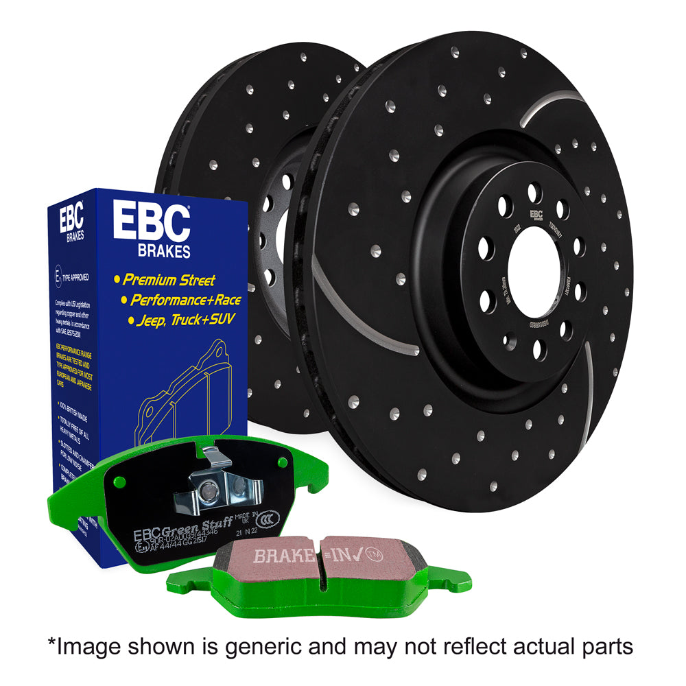 Abarth Punto Evo EBC Brakes Greenstuff Pads and Slotted & Dimpled Disc Kit to fit Front