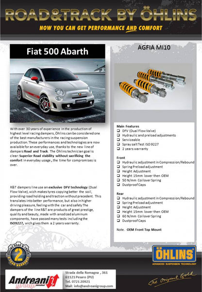 Ohlins Road & Track Coilover Kit for Abarth 500/595