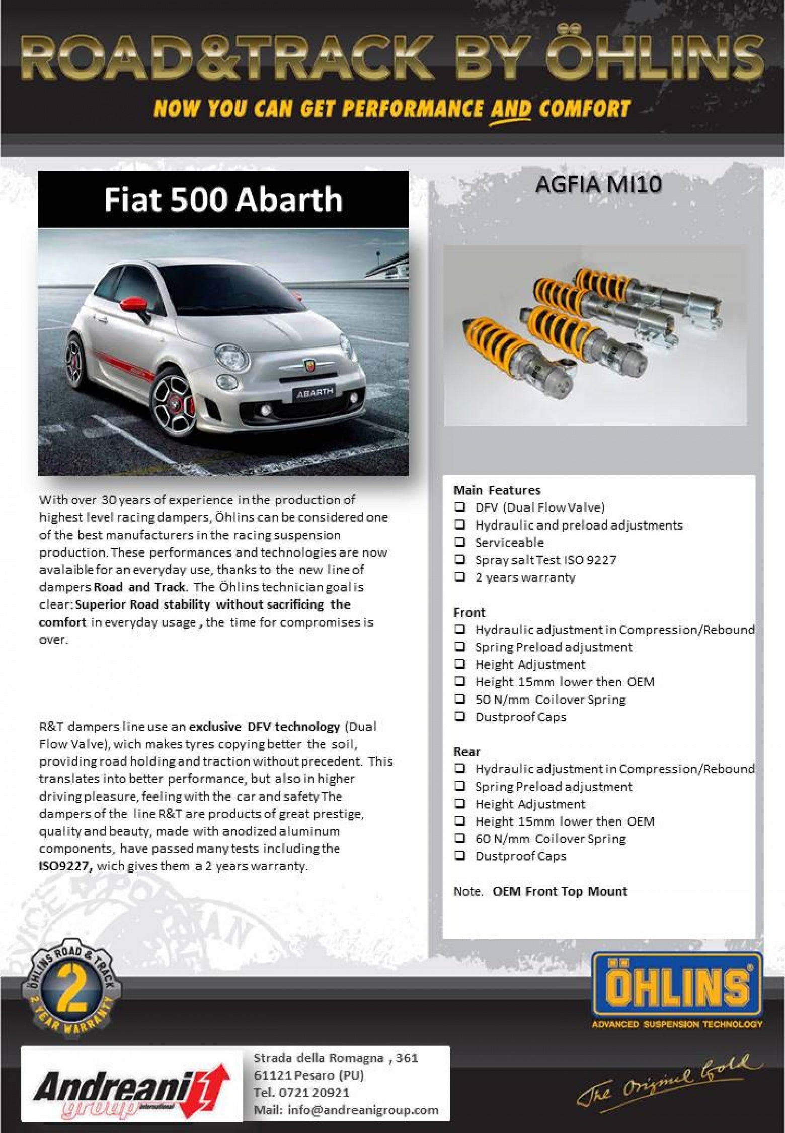 Ohlins Road & Track Coilover Kit for Abarth 500 / 595 / 695 - Abarth Tuning