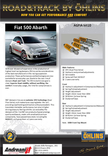 Ohlins Road & Track Coilover Kit for Abarth 500 / 595 / 695 - Abarth Tuning
