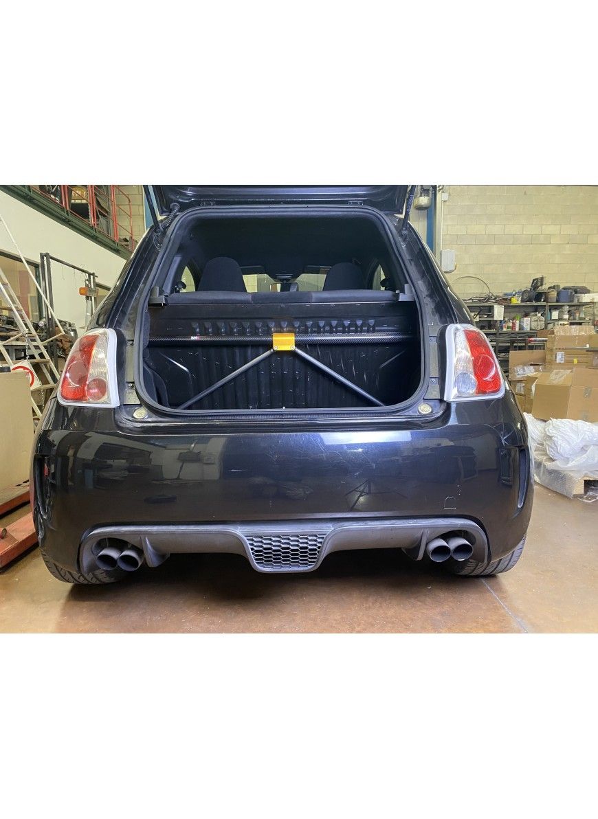 Abarth 500 / 595 / 695 Carbon REAR STRUT BAR WITH TIE RODS KIT WITH REAR SEAT REMOVAL - DNA RACING - Abarth Tuning