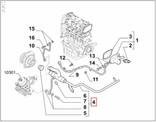 Genuine Abarth 500 2011> Coolant Water Pipe - Abarth Tuning